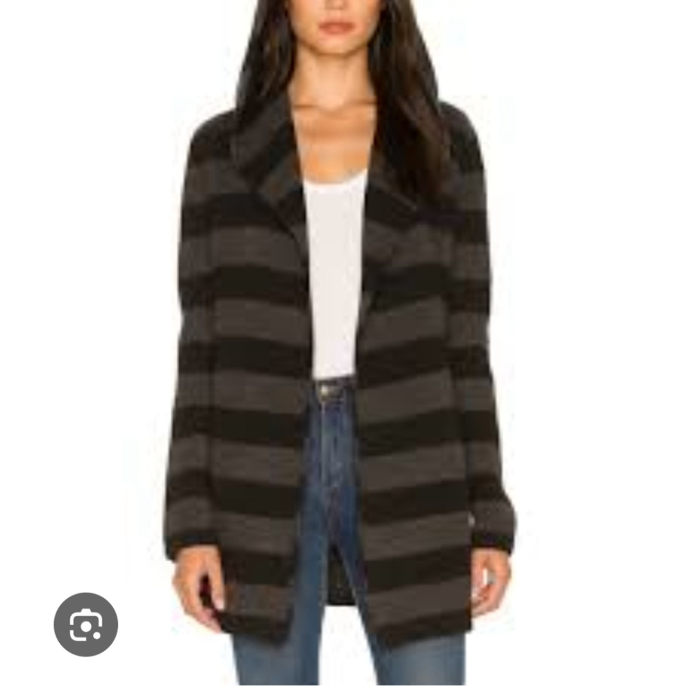Vince Wool Alpaca Blend Striped Hooded Open Front Cardigan Sweater Medium